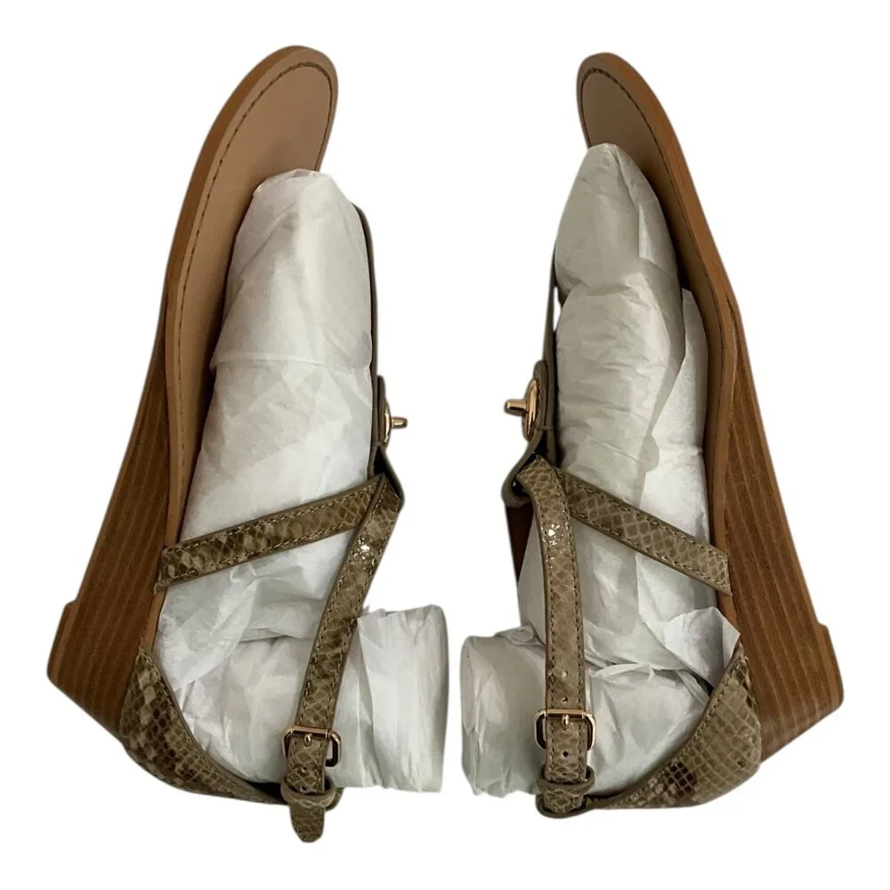 Women's Taupe T-Strap Sandals with Gold Accent